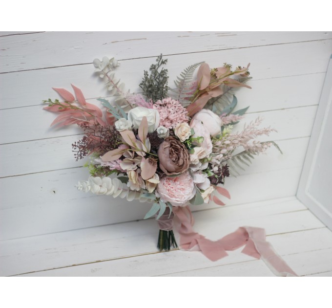 Wedding Bouquets in Beige & Blush Pink | Faux Bridal & Bridesmaid Bouquets