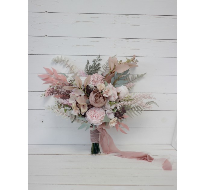 Wedding Bouquets in Beige & Blush Pink | Faux Bridal & Bridesmaid Bouquets