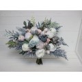 Wedding bouquets in dusty blue pink white colors. Bridal bouquet. Cascading bouquet. Faux bouquet. Bridesmaid bouquet. 5032