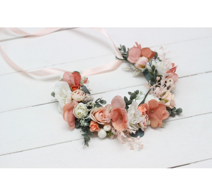 Blush pink white peach flower crown. Hair wreath. Flower girl crown. Wedding flowers. 5035