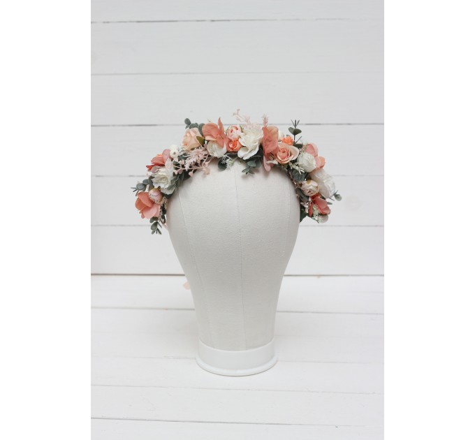 Blush pink white peach flower crown. Hair wreath. Flower girl crown. Wedding flowers. 5035
