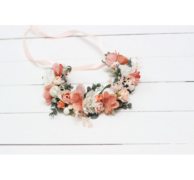 Blush pink white peach flower crown. Hair wreath. Flower girl crown. Wedding flowers. 5035