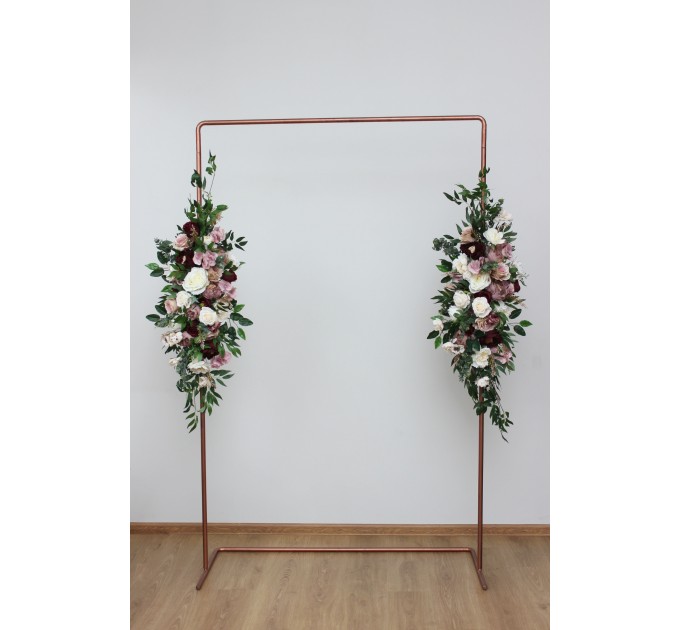 Flower arch arrangement in burgundy dusty rose cream colors. Arbor flowers. Floral archway. Faux flowers for wedding arch. 5037