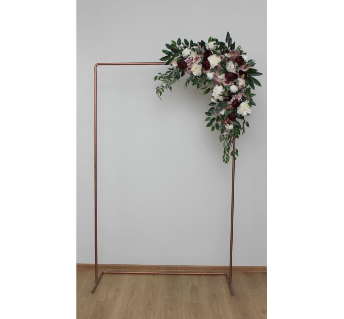 Flower arch arrangement in burgundy dusty rose cream colors. Arbor flowers. Floral archway. Faux flowers for wedding arch. 5037