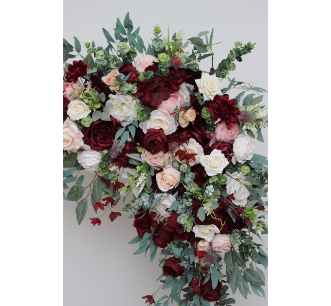  Flower arch arrangement in burgundy pink ivory colors.  Arbor flowers. Floral archway. Faux flowers for wedding arch. 5036