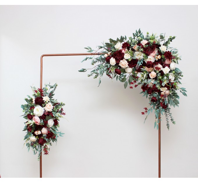  Flower arch arrangement in burgundy pink ivory colors.  Arbor flowers. Floral archway. Faux flowers for wedding arch. 5036