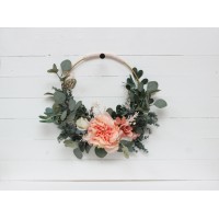 Flower hoop blush pink white peach colors. Alternative bridesmaid bouquet. 5035
