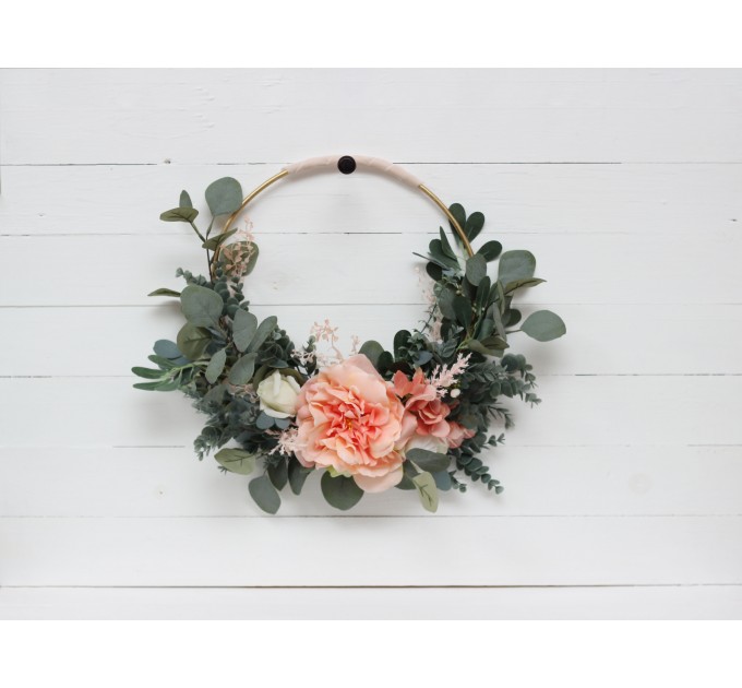 Flower hoop blush pink white peach colors. Alternative bridesmaid bouquet. 5035