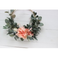 Flower hoop blush pink white peach colors. Alternative bridesmaid bouquet. 5035