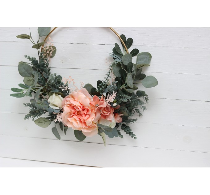 Flower hoop blush pink white peach colors. Alternative bridesmaid bouquet. 5035
