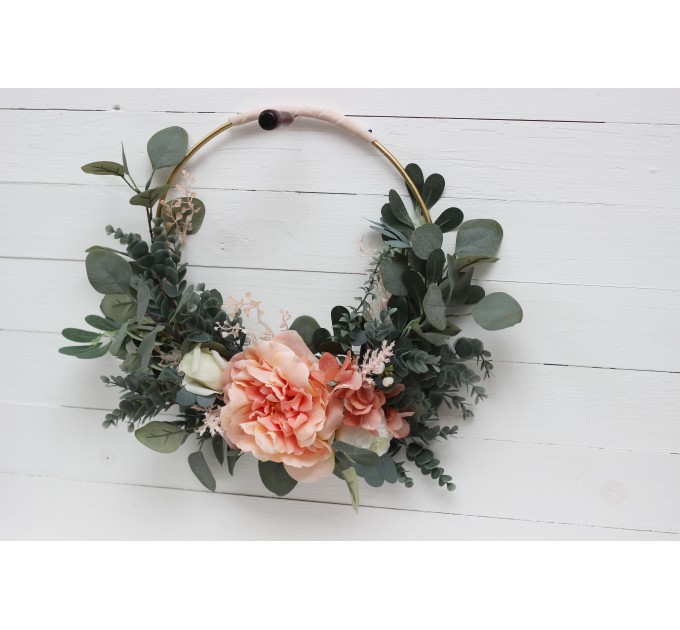 Flower hoop blush pink white peach colors. Alternative bridesmaid bouquet. 5035