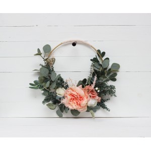 Flower hoop blush pink white peach colors. Alternative bridesmaid bouquet. 5035