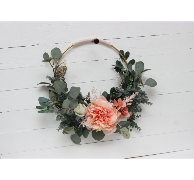 Flower hoop blush pink white peach colors. Alternative bridesmaid bouquet. 5035