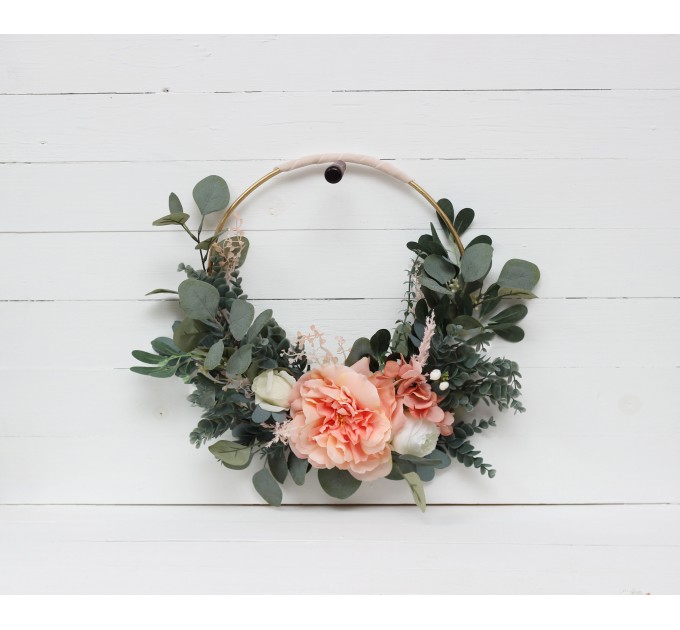Flower hoop blush pink white peach colors. Alternative bridesmaid bouquet. 5035