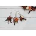 Set of 3 hair pins in terracotta rust peach color scheme. Hair accessories. Flower accessories for wedding. 5040