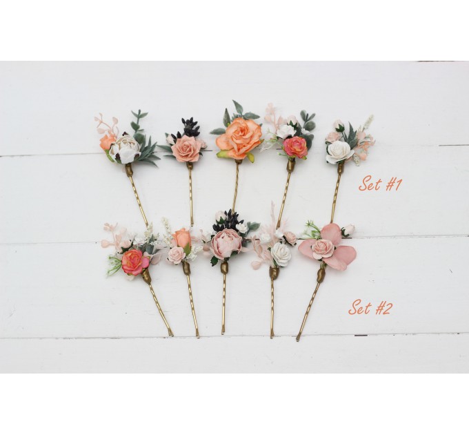 Set of hair pins in blush pink white peach color scheme. Hair accessories. Flower accessories for wedding. 5035