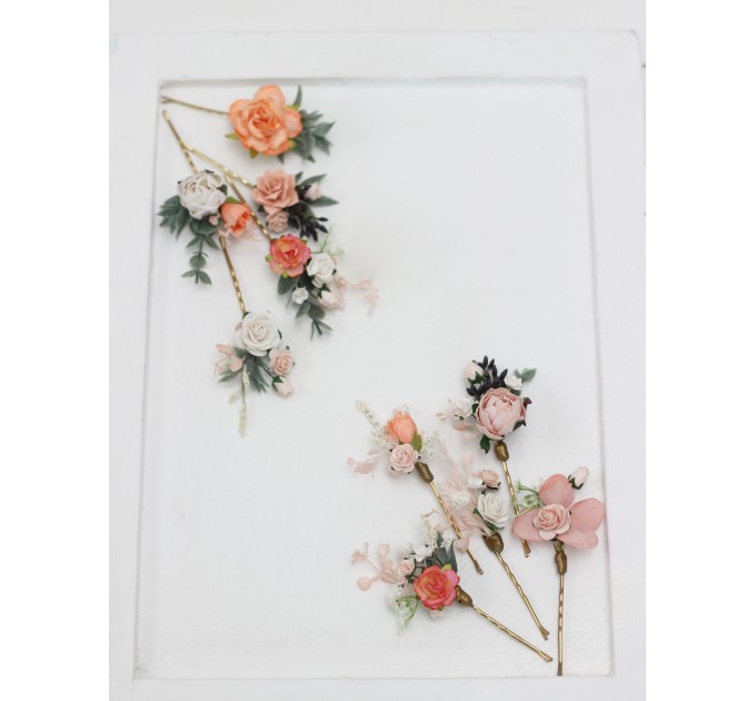 Set of hair pins in blush pink white peach color scheme. Hair accessories. Flower accessories for wedding. 5035