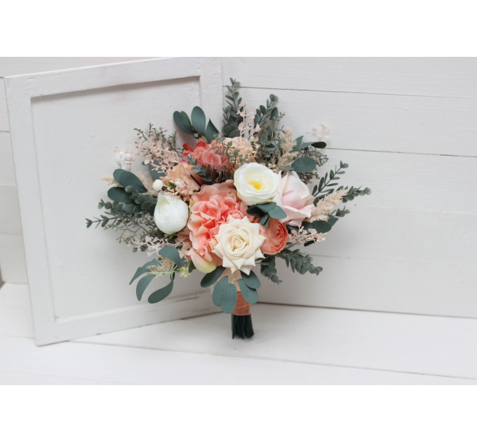 Wedding bouquets in blush pink white peach colors. Bridal bouquet. Faux bouquet. Bridesmaid bouquet. 5035