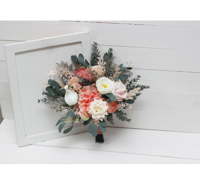 Wedding bouquets in blush pink white peach colors. Bridal bouquet. Faux bouquet. Bridesmaid bouquet. 5035
