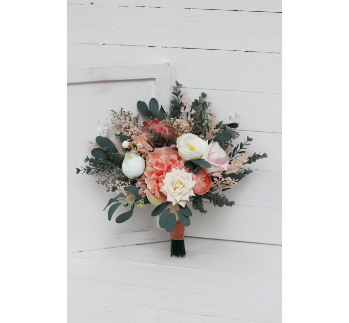 Wedding bouquets in blush pink white peach colors. Bridal bouquet. Faux bouquet. Bridesmaid bouquet. 5035