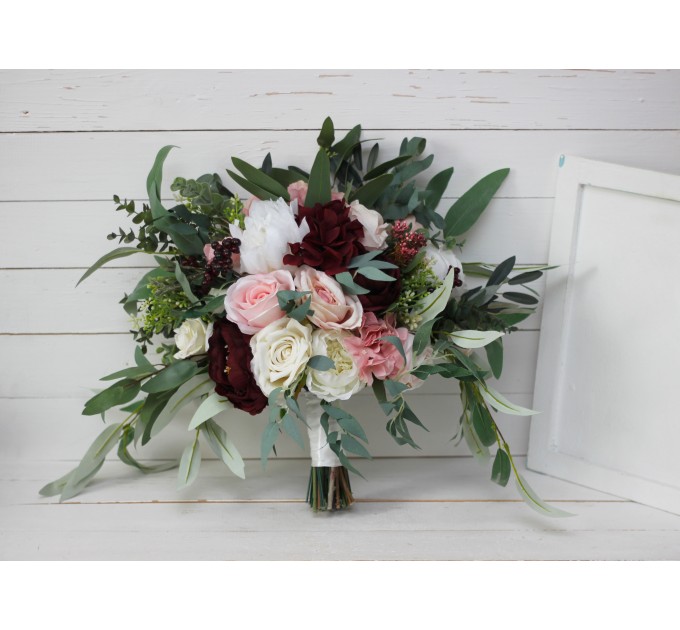 Wedding bouquets in burgundy blush pink ivory white colors. Bridal bouquet. Faux bouquet. Bridesmaid bouquet. 5036
