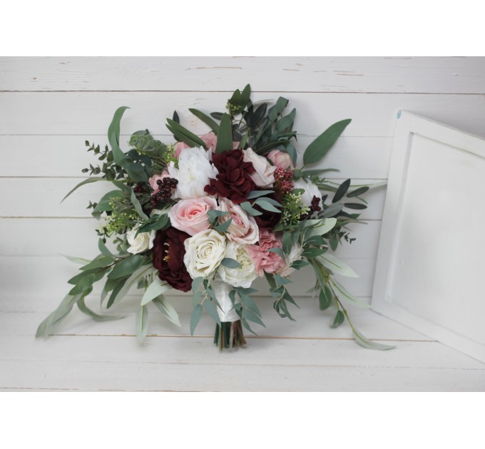 Wedding bouquets in burgundy blush pink ivory white colors. Bridal bouquet. Faux bouquet. Bridesmaid bouquet. 5036