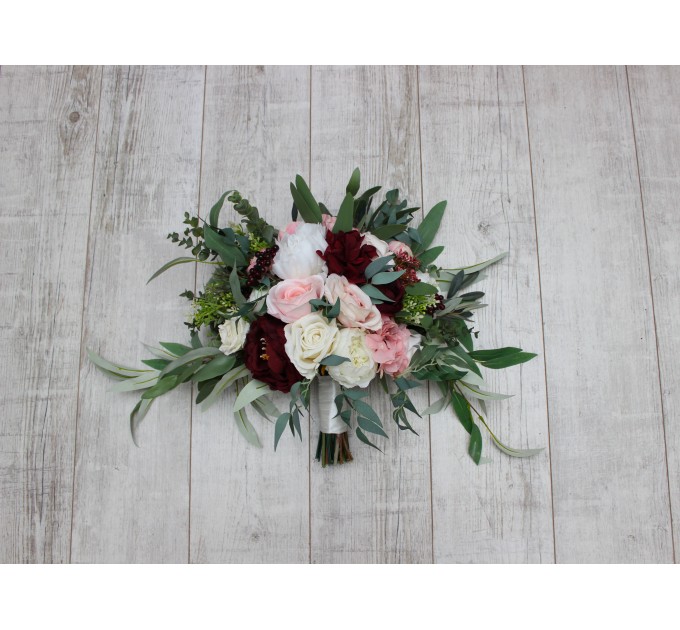 Wedding bouquets in burgundy blush pink ivory white colors. Bridal bouquet. Faux bouquet. Bridesmaid bouquet. 5036