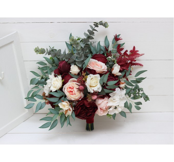 Wedding bouquets in burgundy blush pink ivory white colors. Bridal bouquet. Faux bouquet. Bridesmaid bouquet. 5036-1