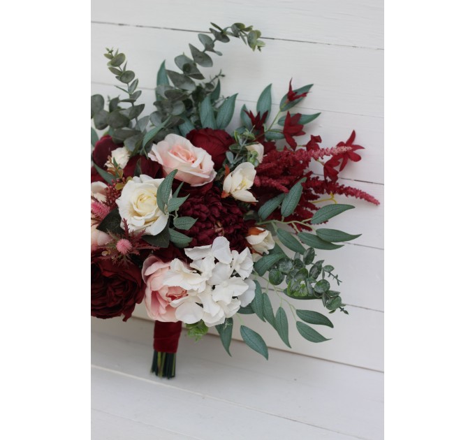 Wedding bouquets in burgundy blush pink ivory white colors. Bridal bouquet. Faux bouquet. Bridesmaid bouquet. 5036-1