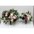 Wedding bouquets in burgundy dusty rose cream colors. Bridal bouquet. Faux bouquet. Bridesmaid bouquet. 5037