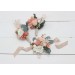  Wedding boutonnieres and wrist corsage  in blush pink white peach color scheme. Flower accessories. 5035