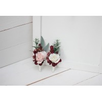  Wedding boutonnieres and wrist corsage  in burgundy pink white ivory color scheme. Flower accessories.5036