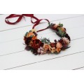 Boho flowers.Rust orange burgundy flower crown. Wedding headpiece Burgundy wedding. Bridal hairpiece. Bridesmaid crown.Flower girl crown. 0035