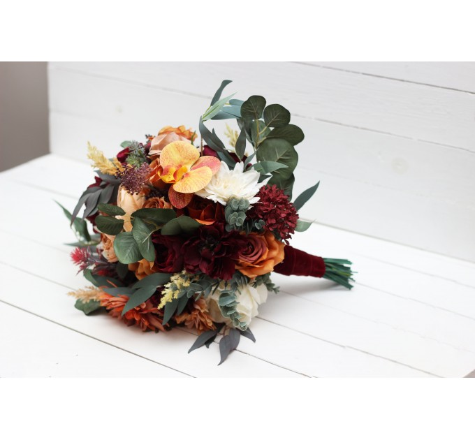 Cascading Fall Wedding Bouquet with Orchids & Dahlias | Faux Bridal & Bridesmaid Bouquets