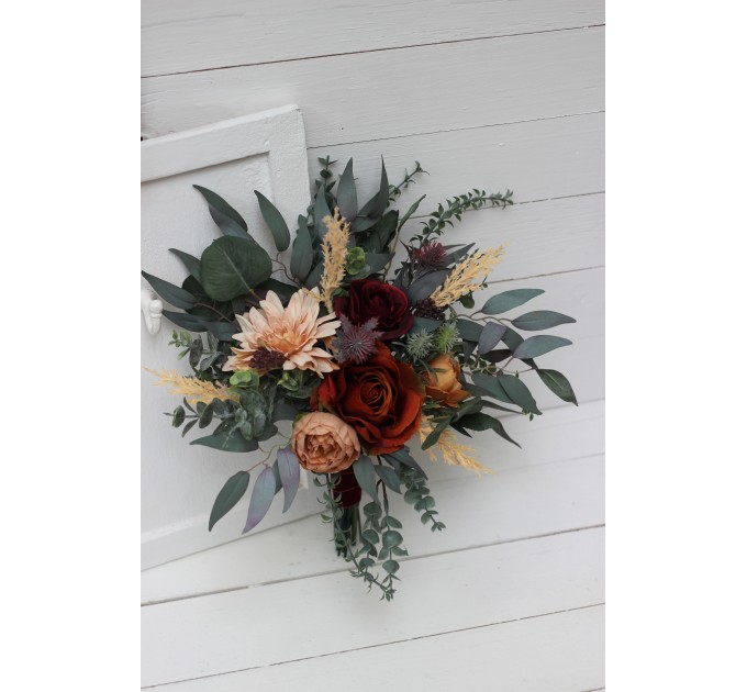 Cascading Fall Wedding Bouquet with Orchids & Dahlias | Faux Bridal & Bridesmaid Bouquets