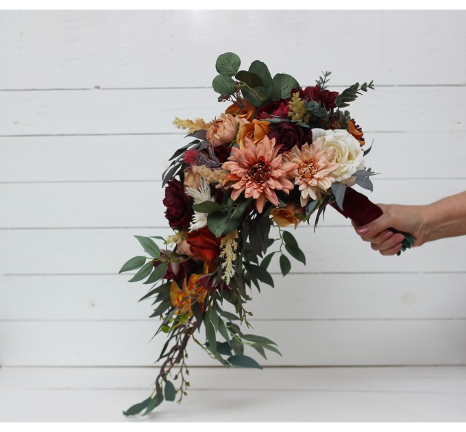 Cascading Fall Wedding Bouquet with Orchids & Dahlias | Faux Bridal & Bridesmaid Bouquets