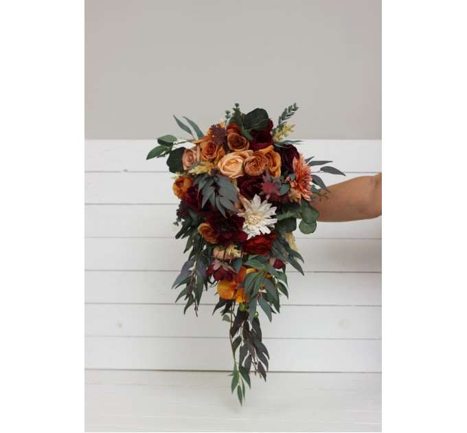 Cascading Fall Wedding Bouquet with Orchids & Dahlias | Faux Bridal & Bridesmaid Bouquets