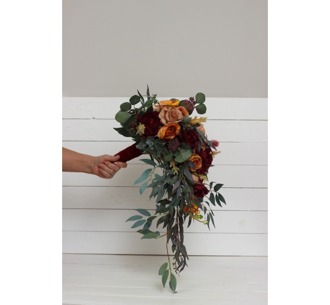Cascading Fall Wedding Bouquet with Orchids & Dahlias | Faux Bridal & Bridesmaid Bouquets