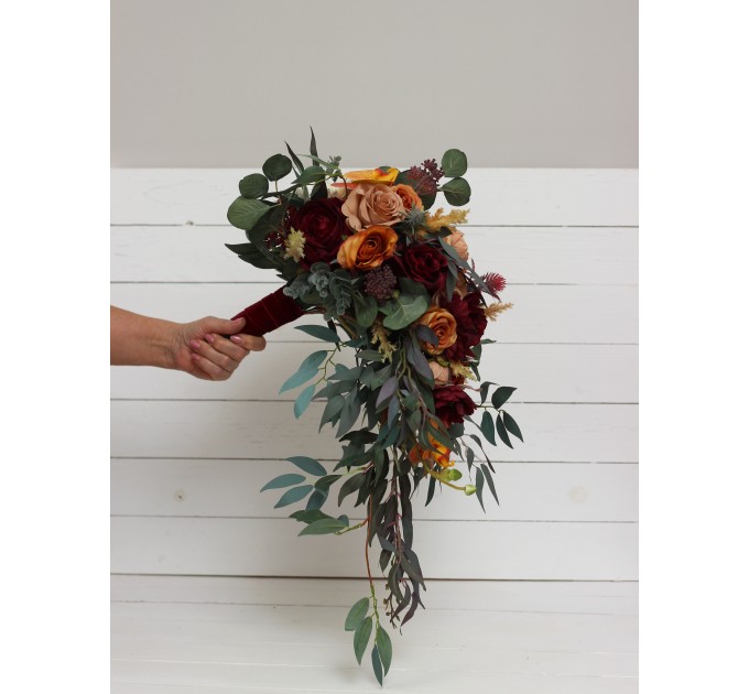 Cascading Fall Wedding Bouquet with Orchids & Dahlias | Faux Bridal & Bridesmaid Bouquets