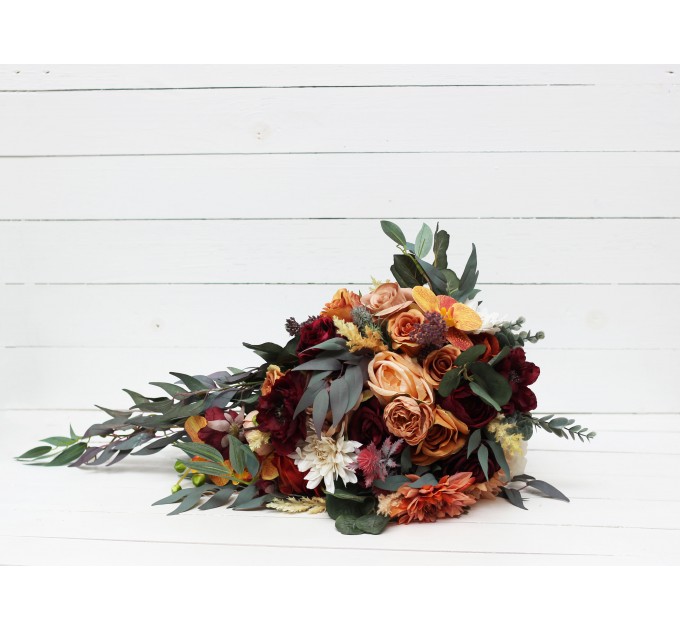 Cascading Fall Wedding Bouquet with Orchids & Dahlias | Faux Bridal & Bridesmaid Bouquets