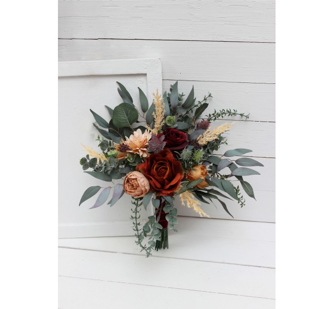 Cascading Fall Wedding Bouquet with Orchids & Dahlias | Faux Bridal & Bridesmaid Bouquets
