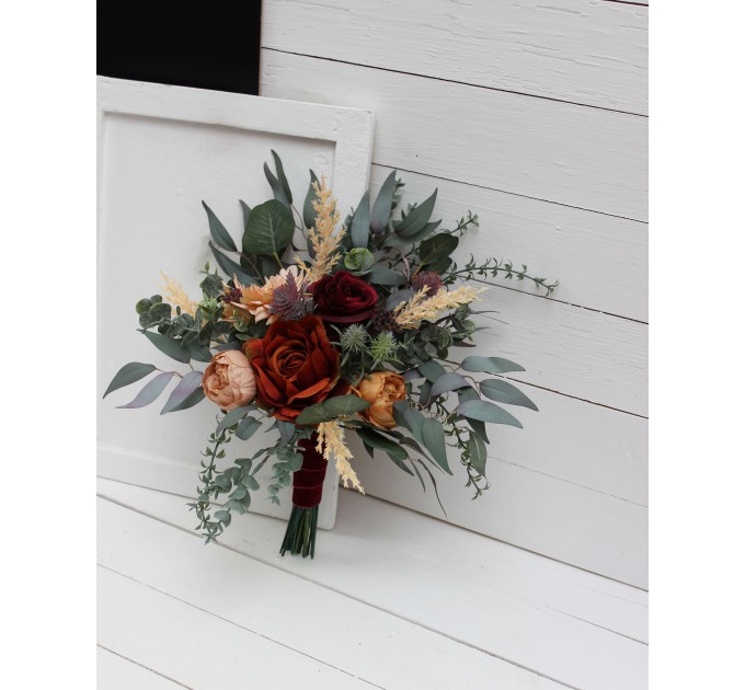 Cascading Fall Wedding Bouquet with Orchids & Dahlias | Faux Bridal & Bridesmaid Bouquets
