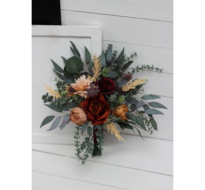 Cascading Fall Wedding Bouquet with Orchids & Dahlias | Faux Bridal & Bridesmaid Bouquets