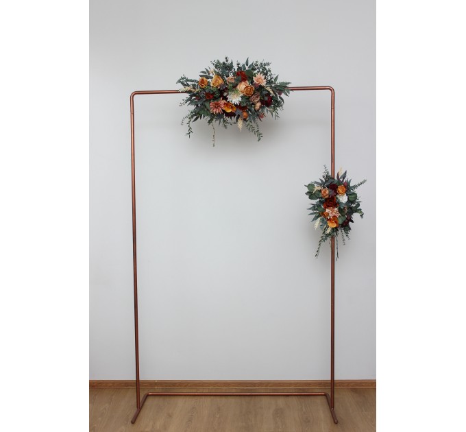 Flower arch  arrangement in rust burgundy orange colors. Arbor flowers. Floral archway. Faux flowers for wedding. 0035