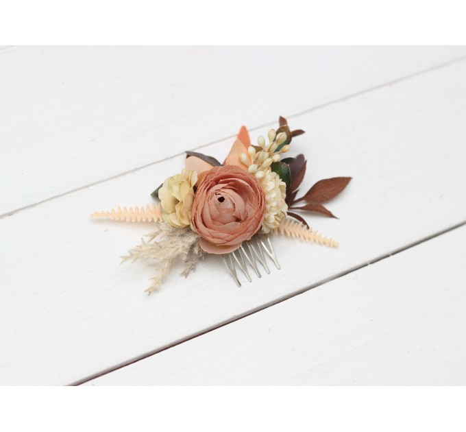 Flower comb in orange ivory rust terracotta color scheme. Wedding accessories for hair. Bridal flower comb. Bridesmaid floral comb. 0029
