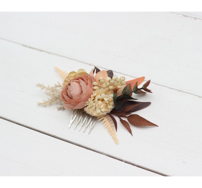Flower comb in orange ivory rust terracotta color scheme. Wedding accessories for hair. Bridal flower comb. Bridesmaid floral comb. 0029