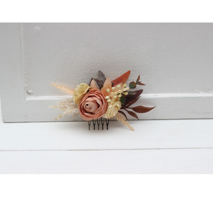 Flower comb in orange ivory rust terracotta color scheme. Wedding accessories for hair. Bridal flower comb. Bridesmaid floral comb. 0029