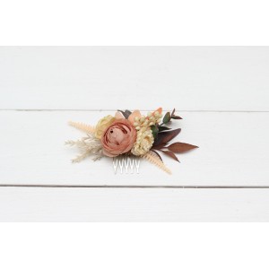 Flower comb in orange ivory rust terracotta color scheme. Wedding accessories for hair. Bridal flower comb. Bridesmaid floral comb. 0029
