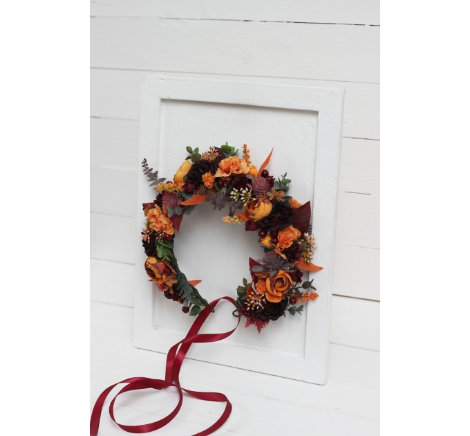 Rust burgundy cinnamon orange flower crown. Hair wreath. Flower girl crown. Wedding flowers. 0033