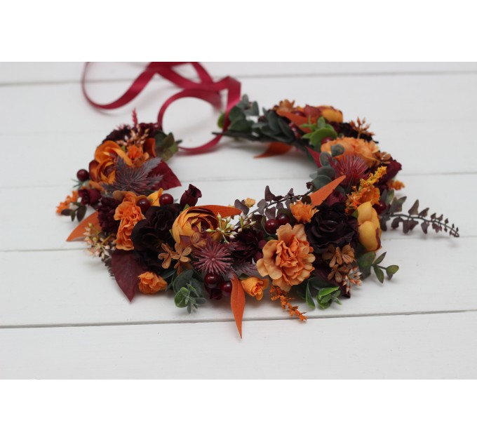  Rust burgundy cinnamon orange  flower crown. Hair wreath. Flower girl crown. Wedding flowers. 0033